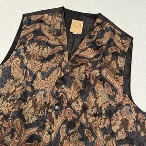 Wahmaker Vest Mens XL Black Paisley Brocade Western Vintage Style True West USA